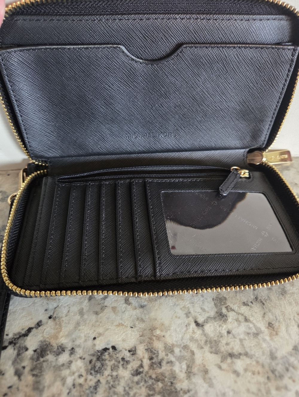 Michael Kors Black Leather Wristlet with Gold MK Emblem - Picture 4 of 5